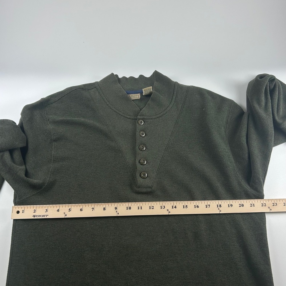 LL Bean Mens M Shawl Olive Green Waffle Knit 5-Button Henley Mock Neck Pullover - Picture 5 of 8